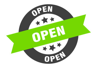 open sign. open black-green round ribbon sticker