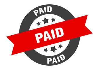 paid sign. paid black-red round ribbon sticker