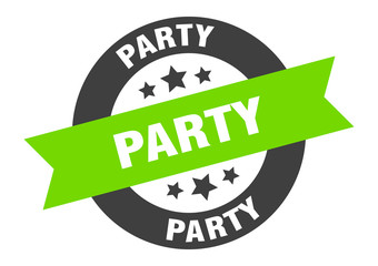 party sign. party black-green round ribbon sticker