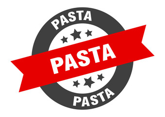 pasta sign. pasta black-red round ribbon sticker