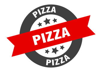 Fototapeta premium pizza sign. pizza black-red round ribbon sticker
