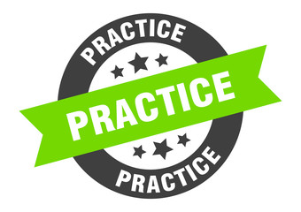 practice sign. practice black-green round ribbon sticker