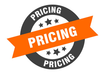 pricing sign. pricing orange-black round ribbon sticker
