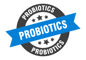 probiotics sign. probiotics blue-black round ribbon sticker