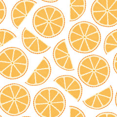 Fototapeta premium Oranges slices on a white background seamless pattern.