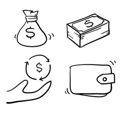 money illustration with handdrawn doodle style vector