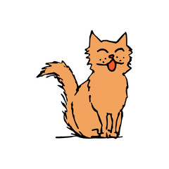 Cat smiling, singing and sitting. Colorful outline on white background. Picture can be used in greeting cards, posters, flyers, banners, logo, further design etc. Vector illustration. EPS10