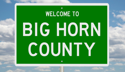 Rendering of a green 3d highway sign for Big Horn County