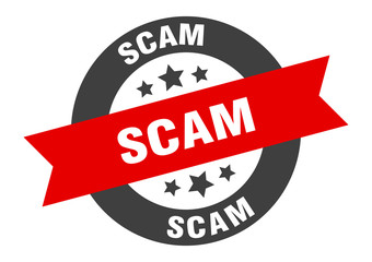 Obraz premium scam sign. scam black-red round ribbon sticker