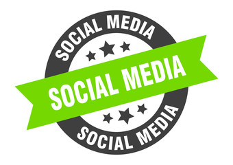 social media sign. social media black-green round ribbon sticker