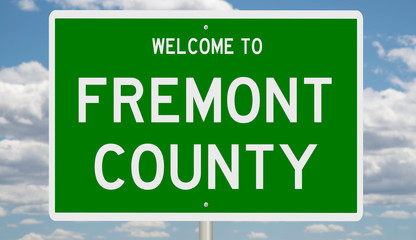 Rendering of a green 3d highway sign for Fremont County