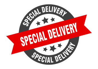 special delivery sign. special delivery black-red round ribbon sticker