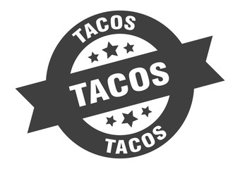 tacos sign. tacos black round ribbon sticker
