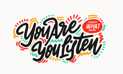 Hand drawn quote about music. Doodle illustration. Creative ink art work. Actual vector text drawing 