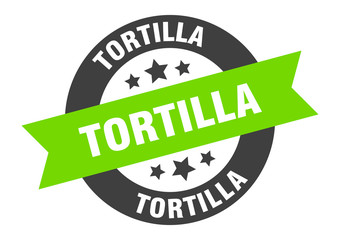 tortilla sign. tortilla black-green round ribbon sticker