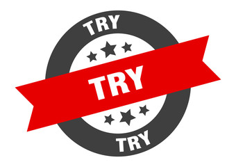try sign. try black-red round ribbon sticker
