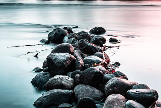 Rocks in the river by dawn