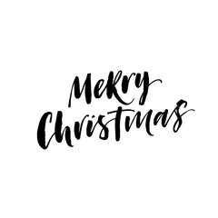 Fototapeta premium Merry Christmas card. Hand drawn brush style modern calligraphy. Vector illustration of handwritten lettering. 