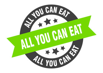 all you can eat sign. all you can eat black-green round ribbon sticker