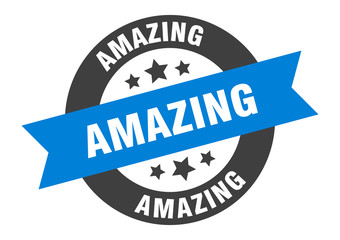amazing sign. amazing blue-black round ribbon sticker