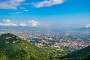View from the Lattari Mountains on the Vesuvius Volcano and the city of Naples, Campania - Italy