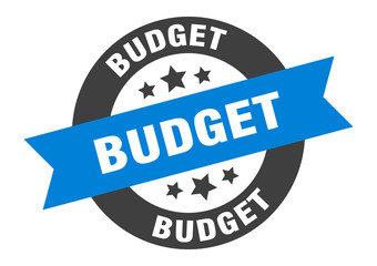 budget sign. budget blue-black round ribbon sticker