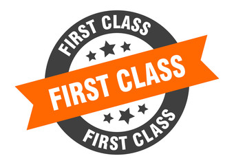 Fototapeta premium first class sign. first class orange-black round ribbon sticker