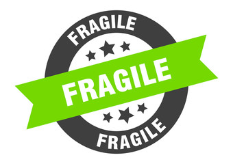 fragile sign. fragile black-green round ribbon sticker