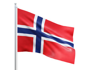 Norway flag waving on white background, close up, isolated. 3D render