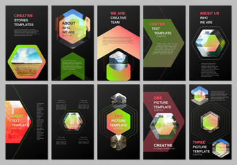 Creative social networks stories design, vertical banner or flyer templates with hexagonal design background, hexagon style pattern. Covers design templates for flyer, leaflet, brochure, presentation.