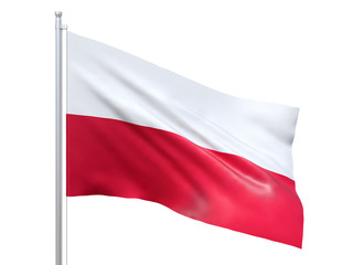 Poland flag waving on white background, close up, isolated. 3D render