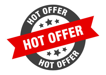hot offer sign. hot offer black-red round ribbon sticker
