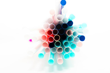 Colorful of straw plastic drinking background for party, close up of colorful and bright plastic straws with copy space. 