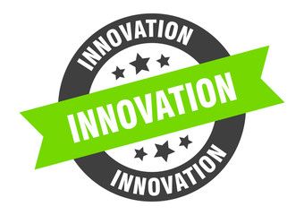 innovation sign. innovation black-green round ribbon sticker