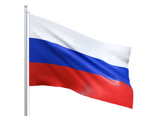 Russia flag waving on white background, close up, isolated. 3D render