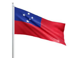 Fototapeta na wymiar Samoa flag waving on white background, close up, isolated. 3D render