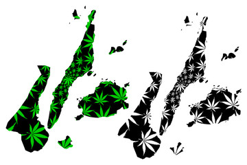 Central Visayas Region (Regions and provinces of the Philippines, Republic Philippines) map is designed cannabis leaf green and black, Region VII map made of marijuana (marihuana,THC) foliage....