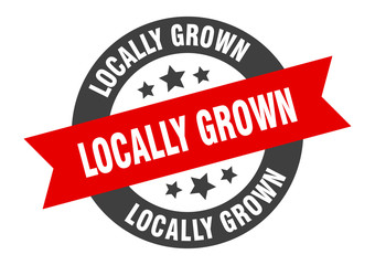 locally grown sign. locally grown black-red round ribbon sticker