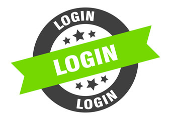 login sign. login black-green round ribbon sticker