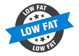 low fat sign. low fat blue-black round ribbon sticker