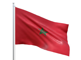 Morocco flag waving on white background, close up, isolated. 3D render