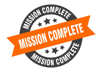 Fototapeta premium mission complete sign. mission complete orange-black round ribbon sticker