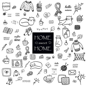 Sweet home. Set of hand drawn elements. Vector