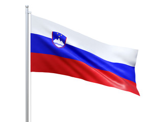Slovenia flag waving on white background, close up, isolated. 3D render