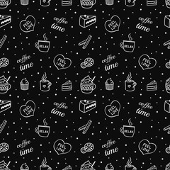 Coffee time. Scandinavian seamless pattern. Vector