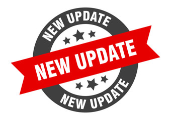 new update sign. new update black-red round ribbon sticker