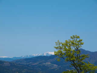 日本の山々と青空