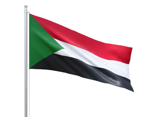 Sudan flag waving on white background, close up, isolated. 3D render