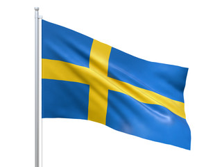 Sweden flag waving on white background, close up, isolated. 3D render