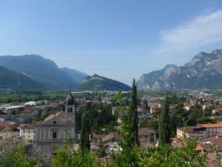 Fototapeta na wymiar View at castle from Arco town, Trentino, Italy